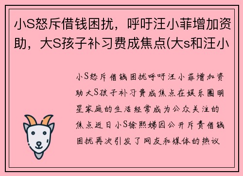 小S怒斥借钱困扰，呼吁汪小菲增加资助，大S孩子补习费成焦点(大s和汪小菲怎么啦)
