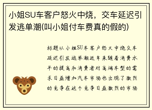 小姐SU车客户怒火中烧，交车延迟引发逃单潮(叫小姐付车费真的假的)